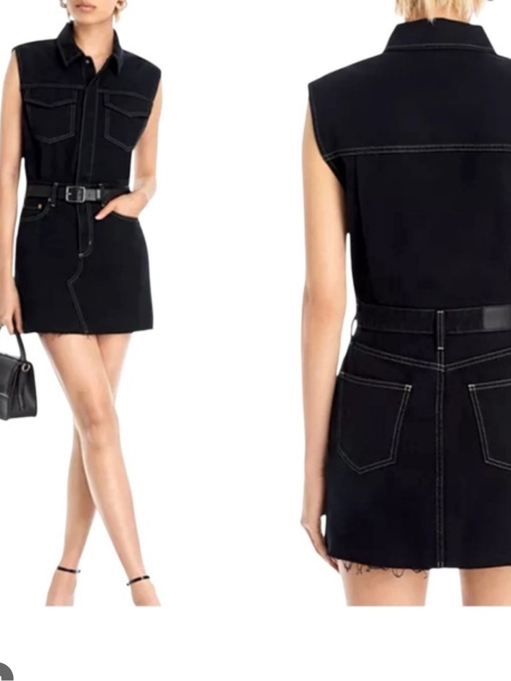 Pistola $208 Julia Black Denim Sleeveless Mini Dress Utility Raw Hem M